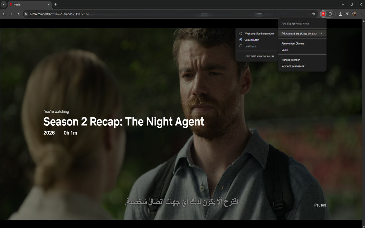 Auto Skip in action — the extension automatically clicks skip buttons on Plex